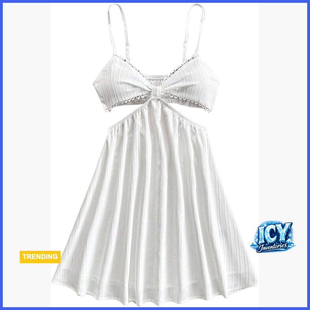 Polyester Cut Out Smocked Backless Sundress Ruffle Mini Dress